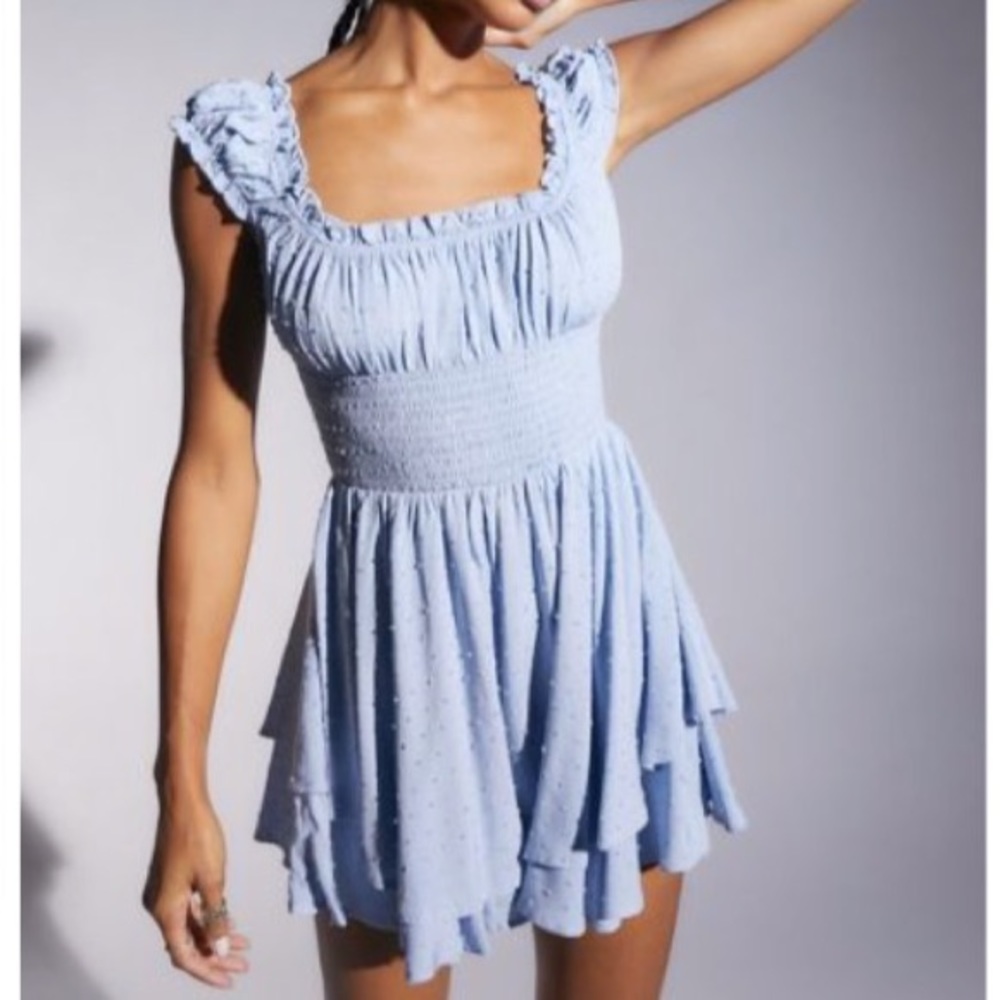UO blue ruffled romper
